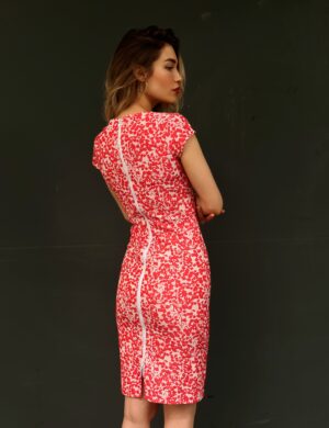Red jacquard dress with zipper on back