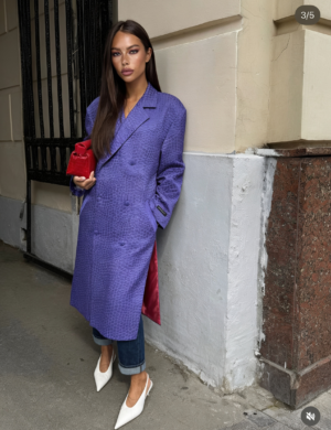Purple jacquard double-breasted coat