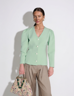 Mint jacquard blazer